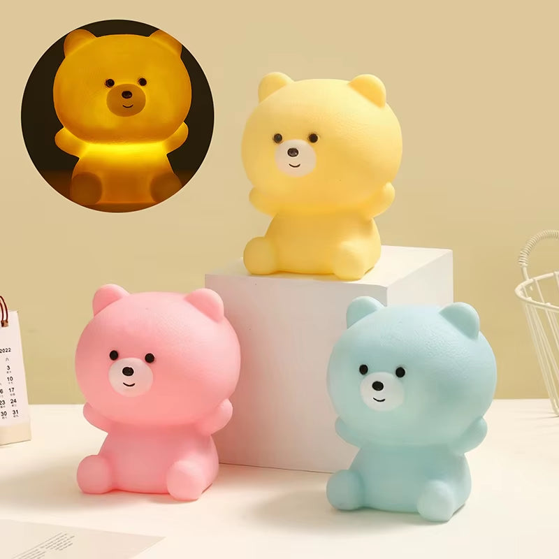 LED Night Light Decompression Silicone Lamp Touch Control RGB Mood Night Lamp for Children Cute Bear LED Vinyl Tapping Light