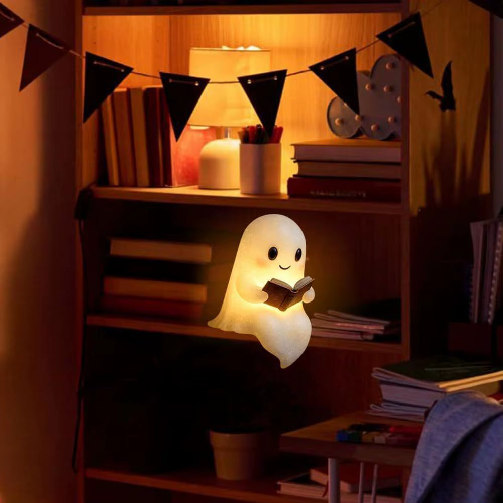 Cute Ghost Reading Lamp Adorable Ghost Night Light for Halloween Decor Book Lovers Cartoon Ghost Bedside Lamp for Reading
